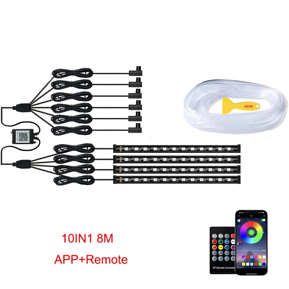 Neonowe LED RGB KIEND – 6w1, 8m, Oświetlenie Ambientowe do Samochodu z Sterowaniem Aplikacją