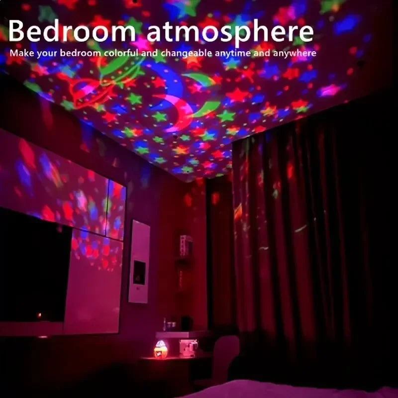 LED Gwiezdne Lampki Nocne – Obrotowa Lampa Projektor Księżyca i Gwiazd USB, do Dekoracji Domu i Pokoju